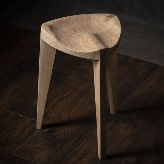 Oku Ho M Oak Wooden Stool with Carved Seat