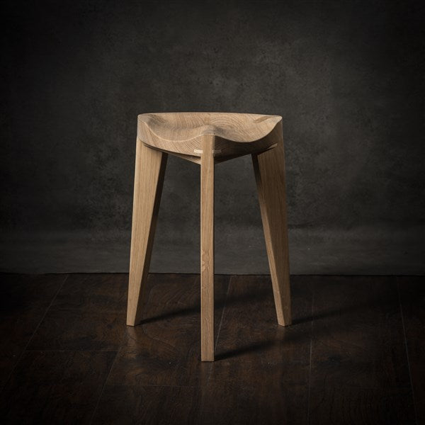 Oku Ho M Oak Wooden Stool with Carved Seat