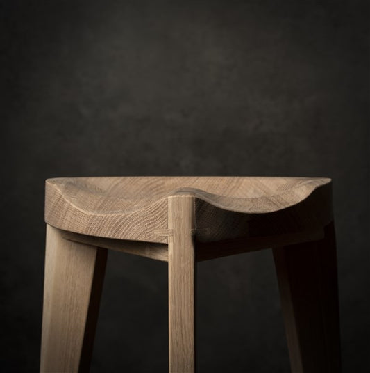 Oku Ho M Oak Wooden Stool with Carved Seat