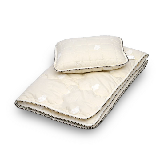 WOOLY Organic Baby Set – natural Merino wool blanket and pillow